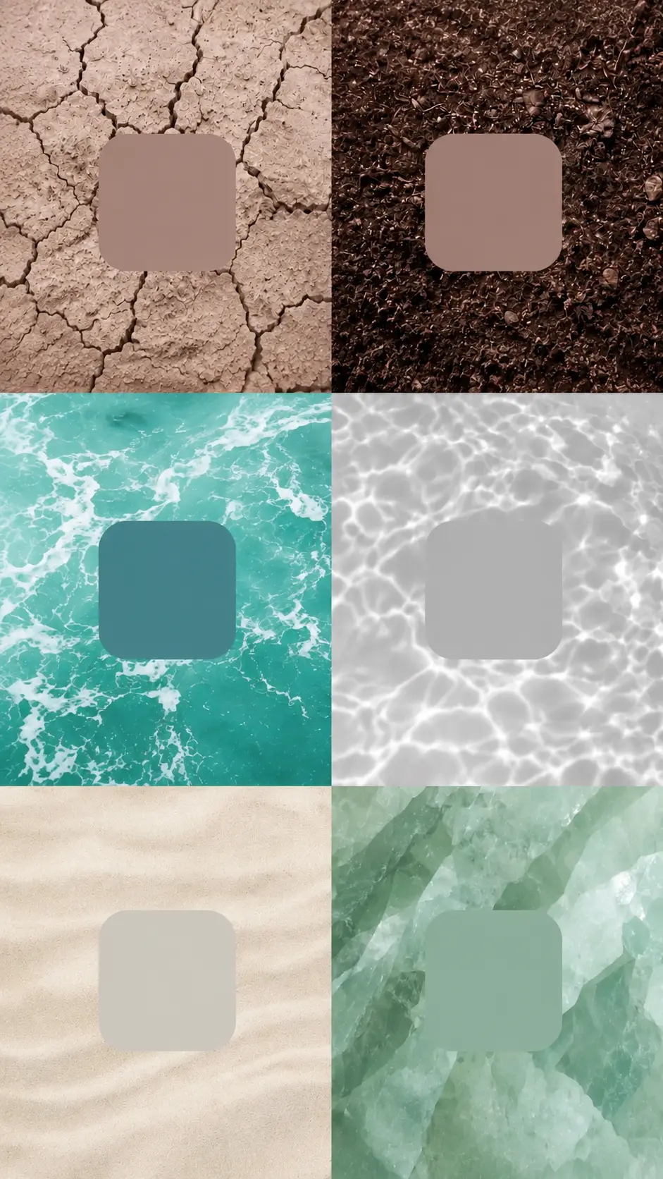 Muestrario de paleta de colores y texturas de PIER para dispositivos móviles